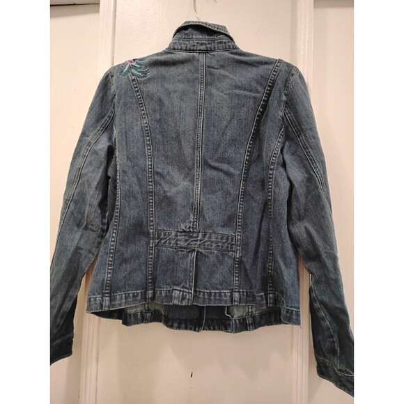 Christopher & Banks Jean Jacket Floral Embroidered SZ Lrg Bloomcore Boho Cotton - Picture 5 of 11